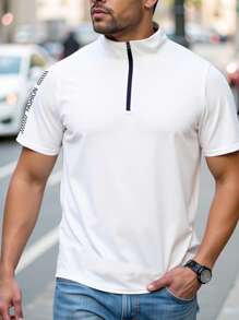 Manfinity Homme 男士休闲夏季字母印花立领短袖T恤 - 白色 - 查看 1