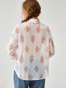 Florisole Women's Bohemian Style White Embroidered & Printed Casual Blouse For Summer Vacation