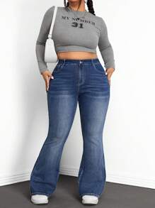SHEIN CURVE+ Jeans a campana casual lavati tagliati per taglie comode