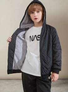 SHEIN 少年 Teddy 毛毛內襯帽式菱形加厚外套