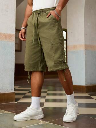 RivetRise Men's Drawstring Waist Cargo Pocket Loose Casual Denim Shorts