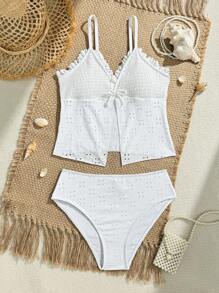 Teen Girls Adjustable Strap Tankini Swimsuit Set, Cute For Summer, Beach, Vacation - Multicolor - View 1