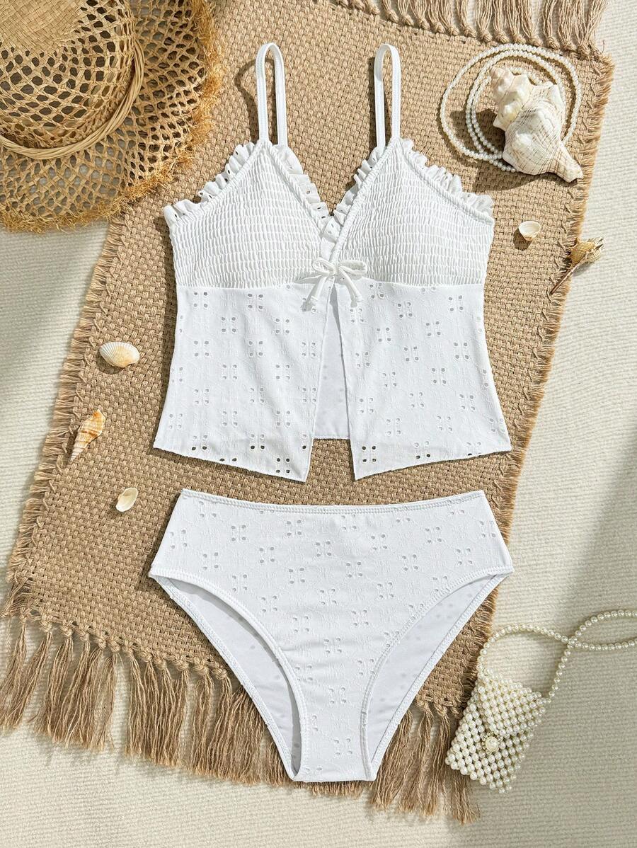 Teen Girls Adjustable Strap Tankini Swimsuit Set, Cute For Summer, Beach, Vacation - Multicolor - View 1