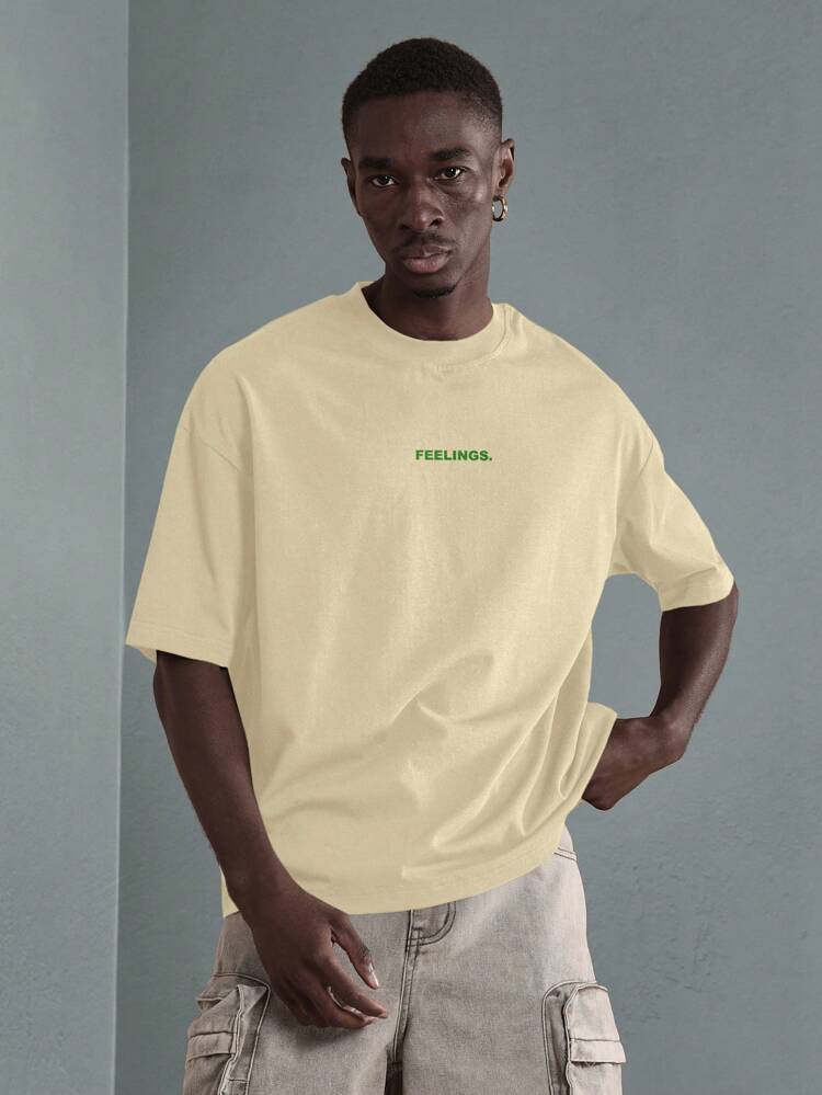 Oversized Cotton T-Shirt Feelings Mixed Drinks Statement Graphic Print