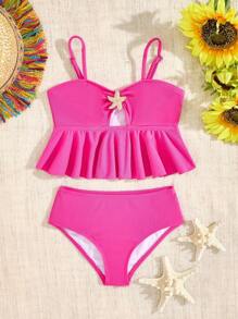 SHEIN Maillot de bain deux pièces blanc unicolore simple pour fille