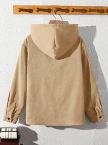 SHEIN Hoodie Kasual Longgar Berbahan Korduroi dengan Aplikasi untuk Anak Laki-laki, Cocok untuk Musim Gugur dan Musim Dingin - Aprikot - View 2