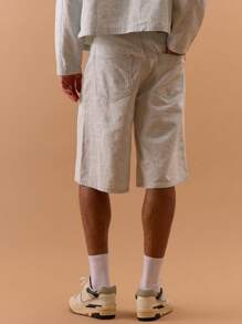 Musero Textured Longline Denim Textured Shorts Spring, Summer, Holiday, Vacation - Blue - View 4