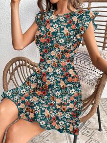 SHEIN Clasi Floral Print Green Village Style Short Dress For Women, Suitable For Daily Outing Summer Outfits For Women Vacation Outfits Woman Floral Dress Women Boho Suitable For Going Out Chic Dress - Multicolor - View 6