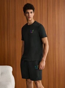SWAVVY Men Reflective Expression Print Tee & Shorts - Black - View 4