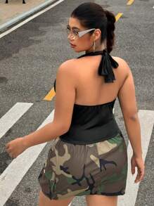 SHEIN EZwear Maieu de damă de mărime mare, sexy, negru, cu șireturi, cu gât, vară