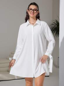 Solflare Plus Knot Cuff Button Front Shirt Dress