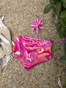 SHEIN EZwear 夏季服装大理石印花十字结露背头巾下摆吊带上衣