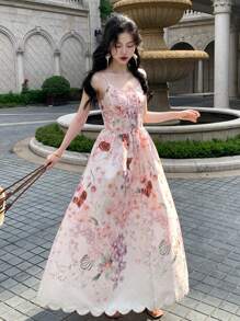 DAZY Floral Print Slip Dress For Women, A-Line, Maxi Length Boho Vacation Outfits Women - Pink - View 1