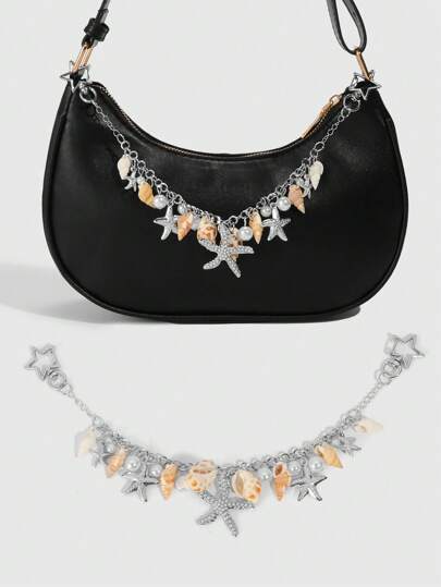 Fairycore 1pc Seaside-Themed Metal Shell, Conch, Pearl Silver Decorative Pendant For Beach Bags, Wedding Decor