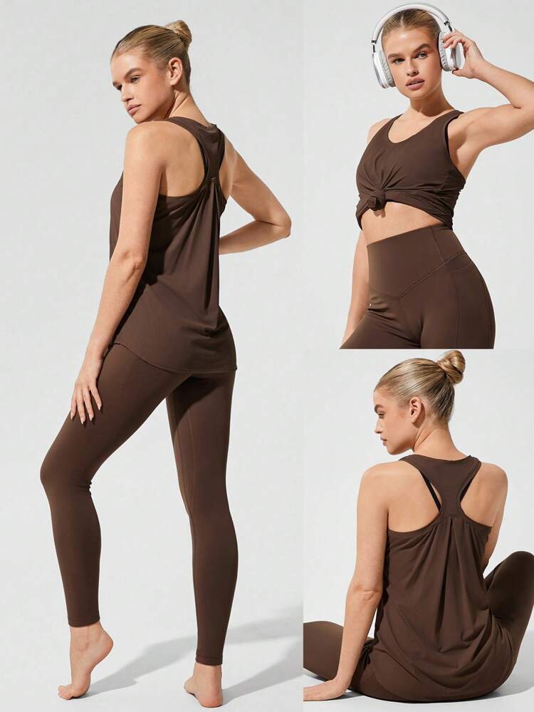 Sun Smart Sheer UV Sun Protective Low Round Neck Loose Fit Sleeveless Active Tank Low Impact Yoga Pilates Barre Studio Daily Casual Wear