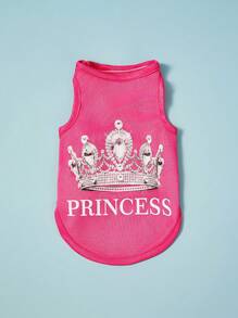 PETSIN 2pcs Princess Style Diamond Crown & English Text Print Breathable Cool Dog/Cat Vest/Top, Suitable For Pets