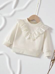 Vintaside Kids Jersey de cuello redondo de manga larga con volantes de unicolor lindo para bebés niñas, adecuado para salidas, primavera/otoño - Multicolor - Ver 3