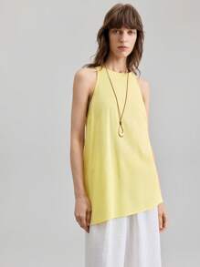 Ontre 2025 New Music Festival, Country Music Concert, Women's Vacation Style Round Neck Hollow Out Sleeveless Linen Material Basic Tank Top, Business Casual - Yellow - View 2