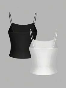 SHEIN Essnce 两件套水钻蝴蝶结装饰女士露脐吊带背心套装，带胸垫，适合夏季，水钻装饰，蝴蝶结肩带，内置胸罩 - 彩色 - 查看 11