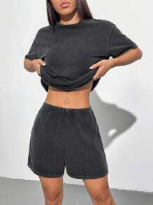 Muchica 2 件女式复古 T 恤和短裤套装