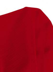 GlowEve Women's Knit Striped Texture Splicing Red Button Decor Luxurious French Chic White Short Sleeve Top For Summer - Red - View 6