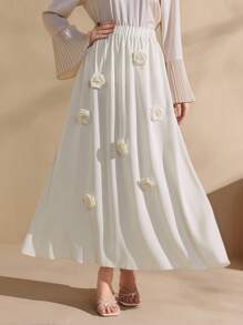 Graceveil Women's High Waist Floral 3D Pleated A-Line Skirt - Apricot - View 5