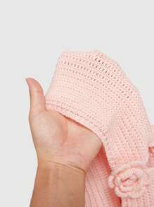 ROMWE Women 3D Floral Knitted Mini Skirt, Casual Vacation - Baby Pink - View 6