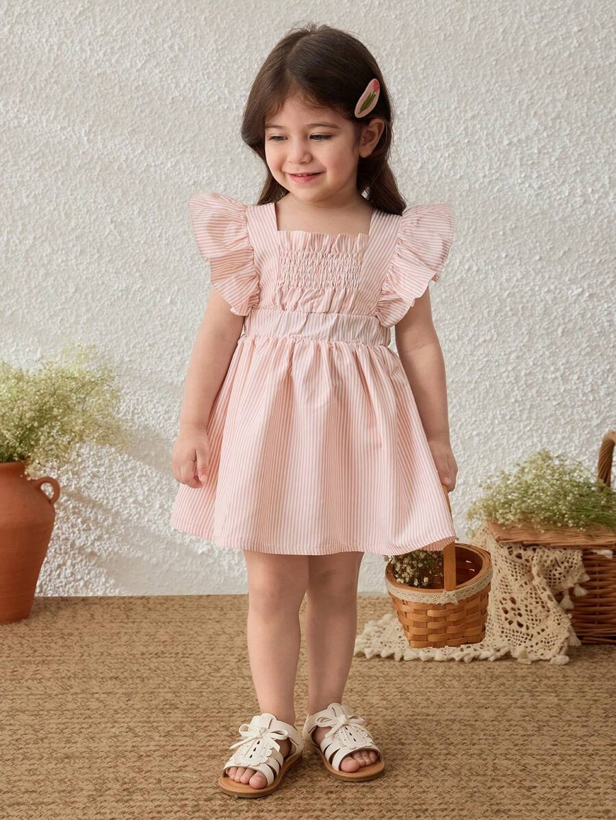 Blossori Vestido con volantes de manga para bebé niña con estampado floral y rayas - Multicolor - Ver 1