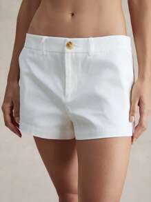 Briarwyn 女士休闲纯色梭织短裤，夏季海滩时尚单品，7 月 4 日机场穿 - 白色 - 查看 4