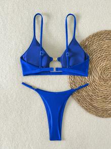 Swim SXY 女士夏季海滩性感度假金属配饰、细肩带、丁字裤、性感比基尼套装