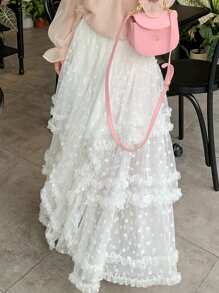 DAZY Jupe asymétrique à panneaux en maille blanche et dentelle, élégante - Blanc - Voir 4