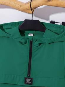 SHEIN 青少年男孩半开式连帽夹克和慢跑裤两件套，休闲运动风格，适合秋冬季