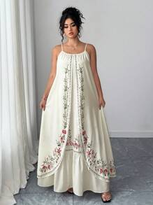 Elenzga Plus Size Women's Summer Beach Dress, Bohemian Vintage Retro Print Multilayer Flowing Dress For Beach Holiday Resort Women Dresses Birthday Women Casual Dress Women White Dress Women Plus Sun Dress - White - View 7