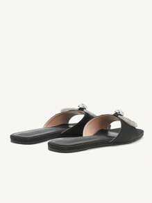 CUCCOO CHICEST Women's Slip-On Casual Flat Sandals With Double Round Decorative Woven Accents, Simple Elegant Vacation Style Coffee Brown PU Leather Flats - Black - View 12