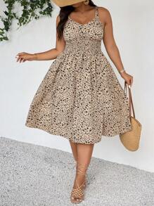 Embrisa Vestido camisero informal con estampado de florcitas pequeñas para talla grande, vestido de verano - Marrón - Ver 3