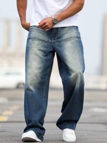 Manfinity Homme Men's Loose Fit Casual Denim Jeans, Suitable For Summer  Blue Jeans - Blue - View 8