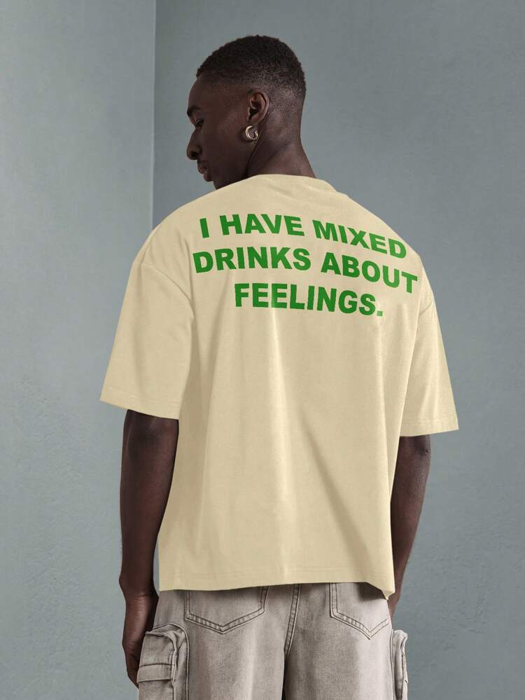 Oversized Cotton T-Shirt Feelings Mixed Drinks Statement Graphic Print