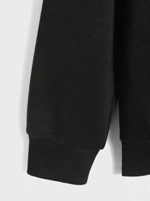 SHEIN Áo nỉ có khóa kéo màu đen cho bé trai tuổi teen, phong cách thường ngày của sinh viên, thoải mái và thời trang, tối giản và đa năng, vải mềm thích hợp để mặc hàng ngày, đi học, du lịch, hoạt động ngoài trời, mùa xuân/hè - màu đen - Xem 5