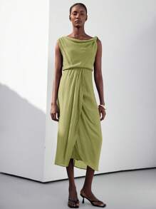 Aveloria Modichic Váy hở lưng hở lưng họa tiết cổ rộng thanh lịch mùa xuân/hè dành cho nữ - màu xanh lá - Xem 4