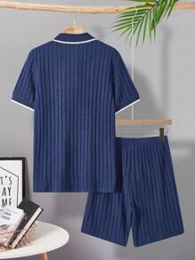SHEIN Set de 2 piezas de camiseta de manga corta y pantalones cortos casuales para adolescentes varones, atuendo de estilo punk rock callejero para uso diario, fiestas, festivales de música, primavera/verano