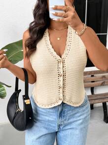 SHEIN Frenchy Plus Size Casual Vacation Knit Vest Top In Fall/Winter