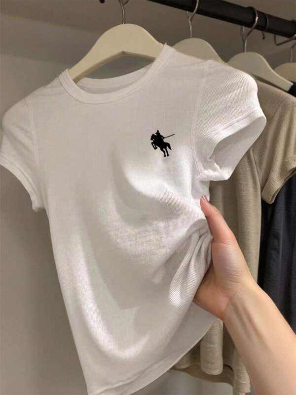 Women's Casual Round Neck Short Sleeve Knight Print T-Shirt, Summer