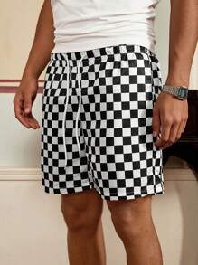 SWAVVY Men Slant Pocket Checkered Shorts Graphic Jogger Shorts, For Husband, Boyfriend Gifts