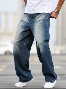 Manfinity Homme Men's Loose Fit Casual Denim Jeans, Suitable For Summer  Blue Jeans - Blue - View 5