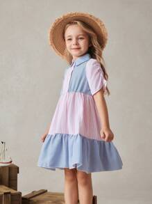 PrepCrw Girls Colorful Striped A-Line Dress Blush Pink,Summer,Matching,Princess,7th Birthday,Family Vacation,Formal,Holiday School Uniform Outfits - Multicolor - View 5