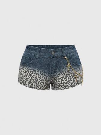 J-Fashion Y2K Gyaru Chic Leopard Print Gold Foil Cross Retro Low Rise Super Short Skinny Denim Shorts For Women