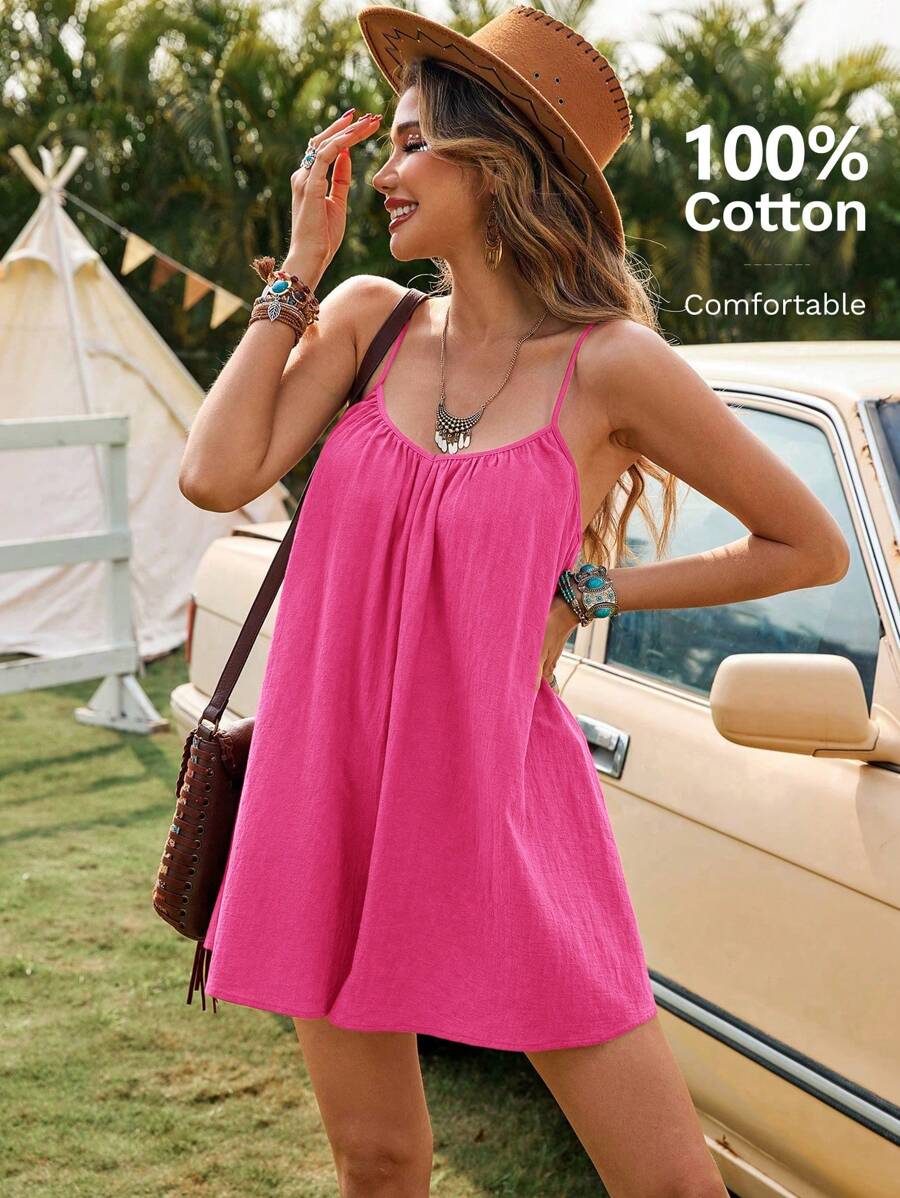 SHEIN VCAY Women Plain Woven Loose Jumpsuit, Vacation Styles, Spring/Summer