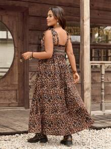 LanaWest Plus Size Leopard Print Knotted Casual Vacation Cami Dress