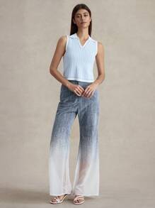 Briarwyn Women High Waist Transparent Pocket Flared Pants, For Spring & Summer Casual Wear Women S Bottoms Women Summer Clothing 4th Of July Palazzo Flare Jeans - Blue and White - View 5