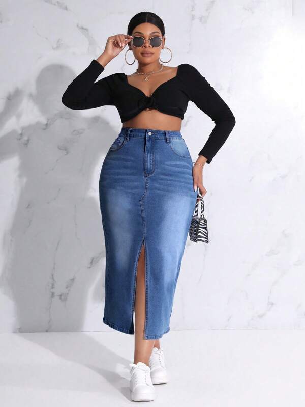 SHEIN SXY Fusta de blugi cu crestă mare